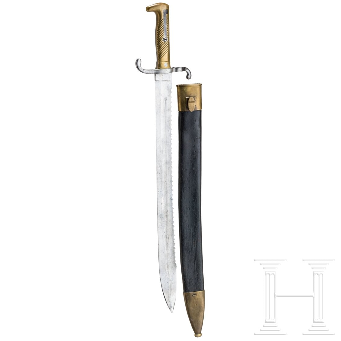 Pionierfaschinenmesser M 1871: Pionierfaschinenmesser M 1871Klinge signiert "ALEX. COPPEL / Solingen", am Rücken der militärfiskalische Stempel "W 88" unter Krone und gotische Abnahme. Klingenrücken mit Säge, Klingenbreite 3,5 