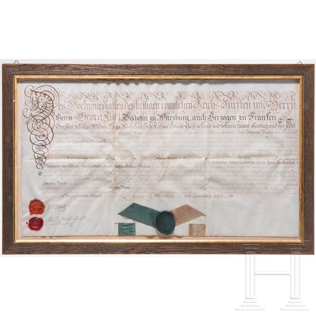 A hunting certificate on parchment, Würzburg, dat. 8 February 1797 (1 of 2)