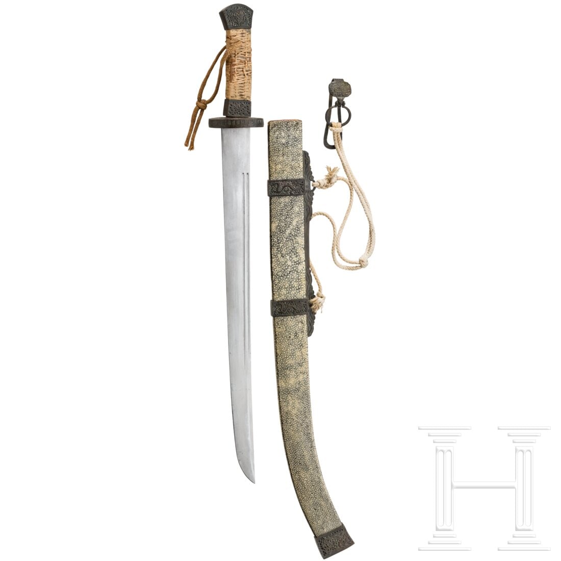 A Chinese Dao with rayskin scabbard, 19th century (1 of 6)