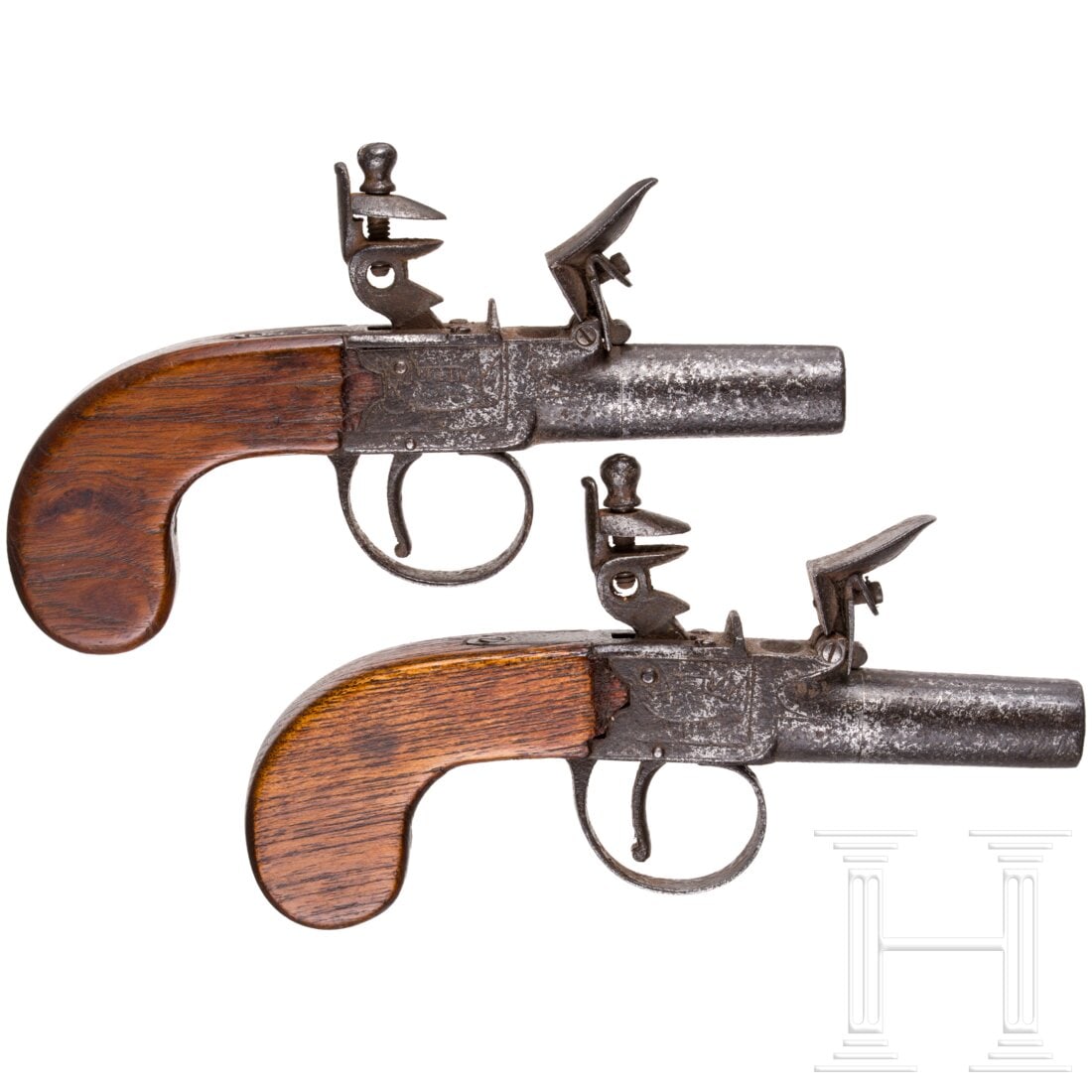 A pair of British flintlock pocket pistols, circa 1800 (1 of 2)