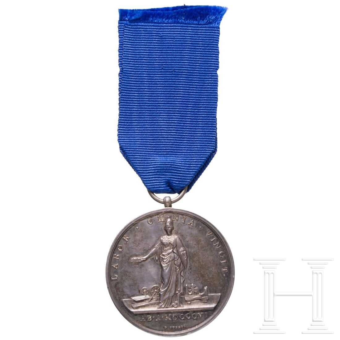 A medal ‘Hospital for the Poor in Genoa’, dated 1806: A medal ‘Hospital for the Poor in Genoa’, dated 1806Silberne Medaille, bezeichnet „LABOR OMNIA VINCIT / AB.A.MDCCCVI" und „GENUENSE PTOCHOTROPHIUM / MERENTIBUS / PF". Band neu ergänzt. Gebrau