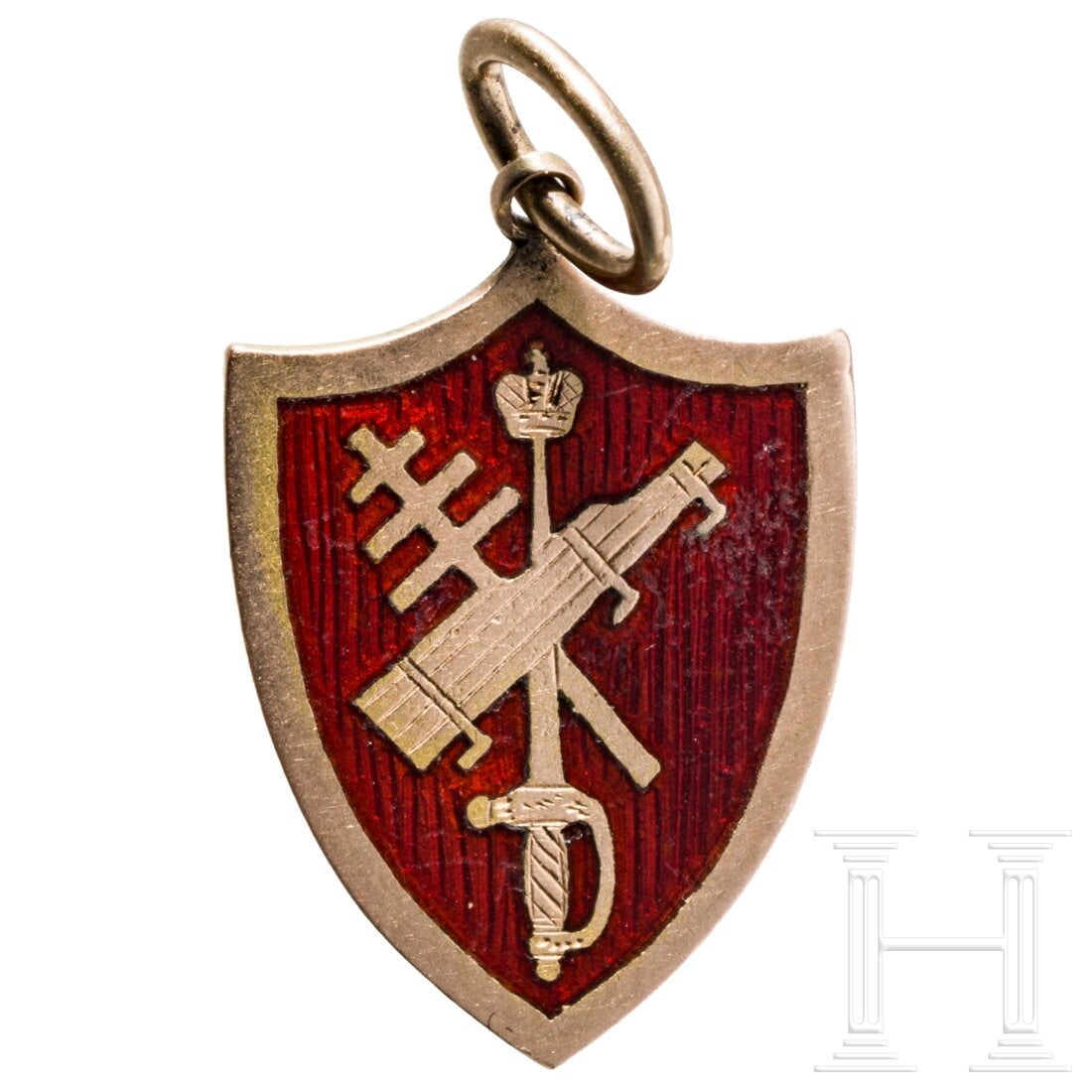Russian Jeton of the Naval Cadet Corps in St. Petersburg, dated 1910: Russian Jeton of the Naval Cadet Corps in St. Petersburg, dated 1910Gold, teils emailliert. Rs. eingravierte kyrillische Inschrift „Dem Popov von Professoren 25 /10“. Maße ca. 21 x 16 mm, Gewicht