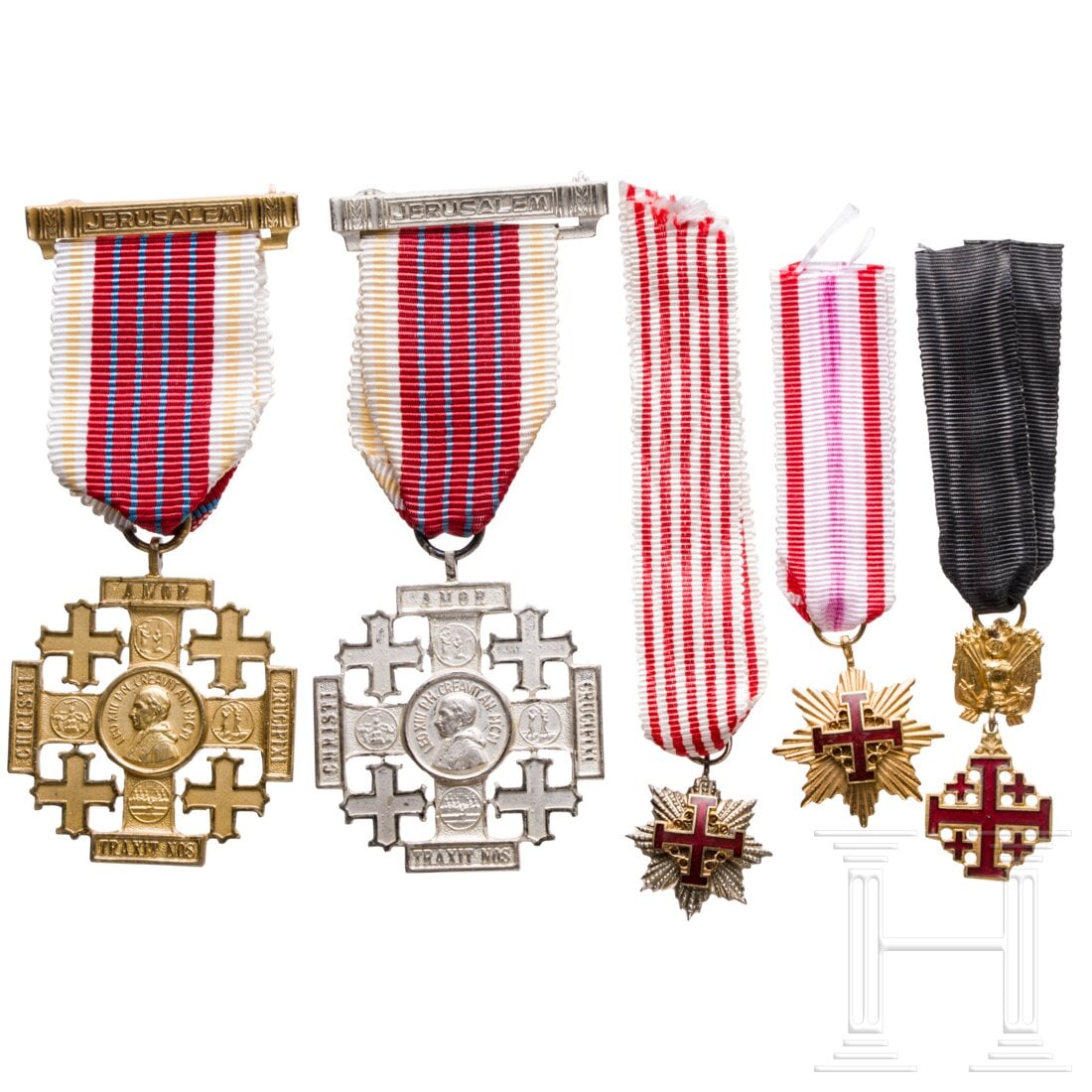 Two Jerusalem crosses and three miniatures, 20th century (1 of 2)