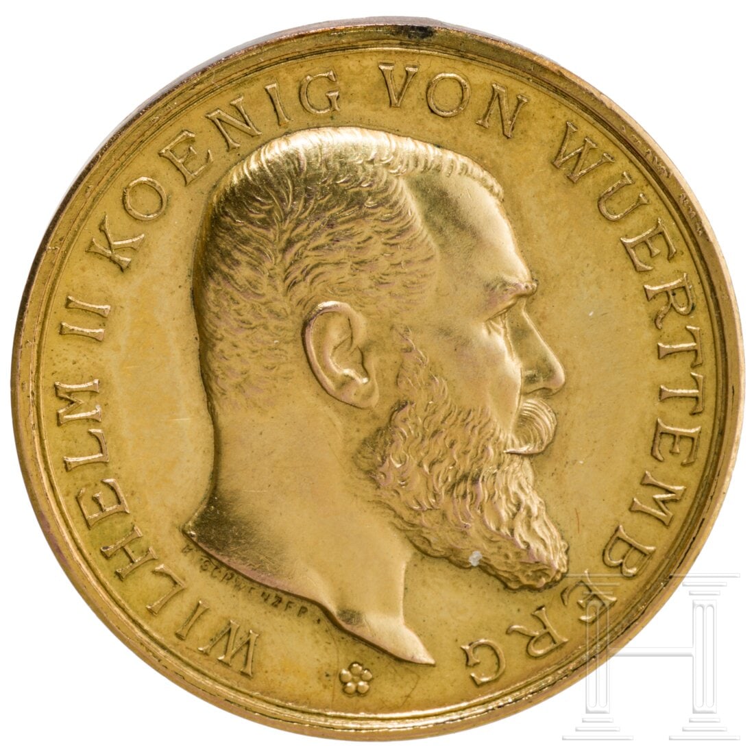 A Gold Medal for Military Merit 1892: A Gold Medal for Military Merit 1892Gold, mit vs. Bildnis König Wilhelms II, unter dem Halsansatz die Stempelschneidersignatur "K. Schwenzer" (Karl Schwenzer, Stuttgart). Gewicht 12,42 Gramm. Trageri