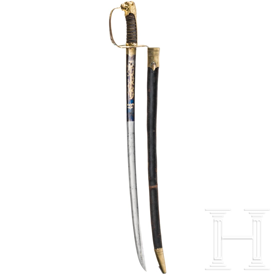Sabre for officers of the National Guard, circa 1795: Sabre for officers of the National Guard, circa 1795Kräftige, leicht gekrümmte und beidseitig gekehlte Rückenklinge (stellenweise fleckig, etwas schartig) mit zweischneidiger Spitze, im oberen Drit