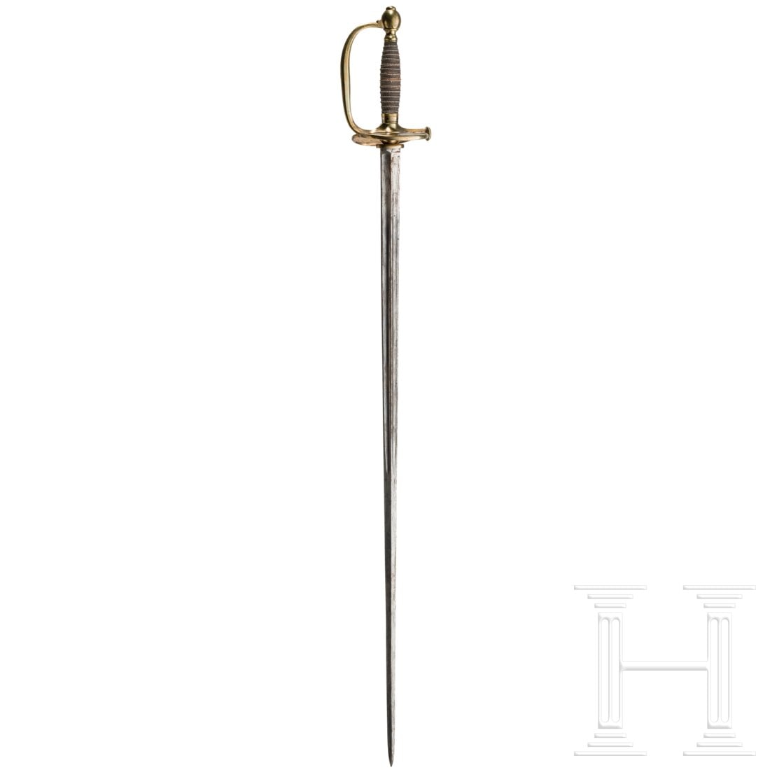 A military sword with Manceaux stamp: A military sword with Manceaux stampGerade, in der oberen Hälfte beidseitig doppelt gekehlte Klinge (Rostspuren), am Ansatz die Herstellerätzung „Manufre Royale de Klingenthal", Messingbügelgefä
