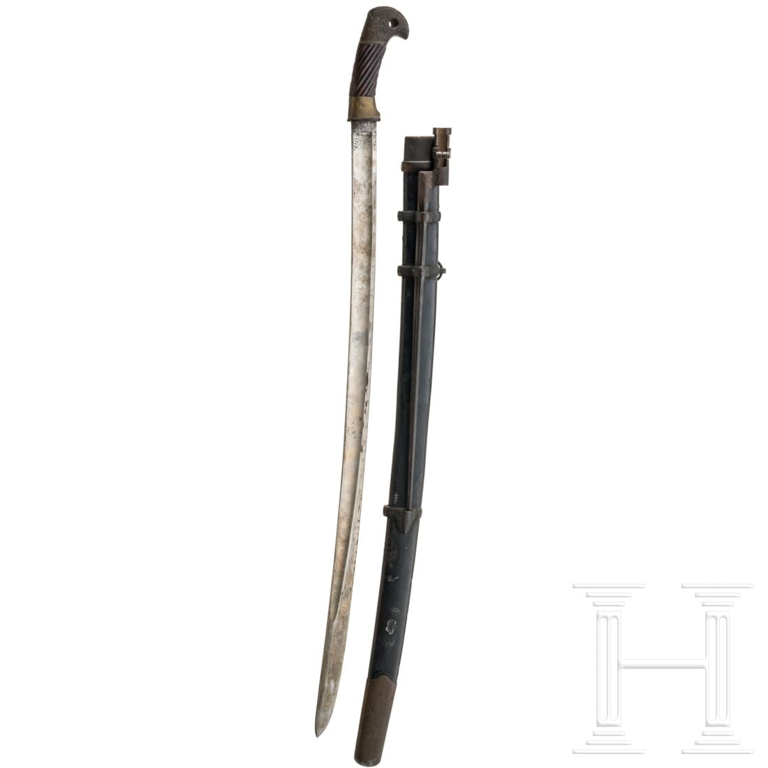 A Cossacks' shashka M 1927: A Cossacks' shashka M 1927Beidseitig gekehlte, geschärfte Rückenklinge (fleckig) mit zweischneidiger Spitze, am Klingenansatz die kyrillische Herstellermarke mit Datierung „ZIK 1940". Messinggefä