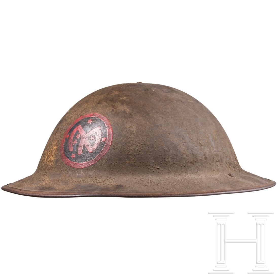 A steel helmet M 17 "Brodie" of a veteran from the27th Infantry Division, "New York Division" (1 of 4)