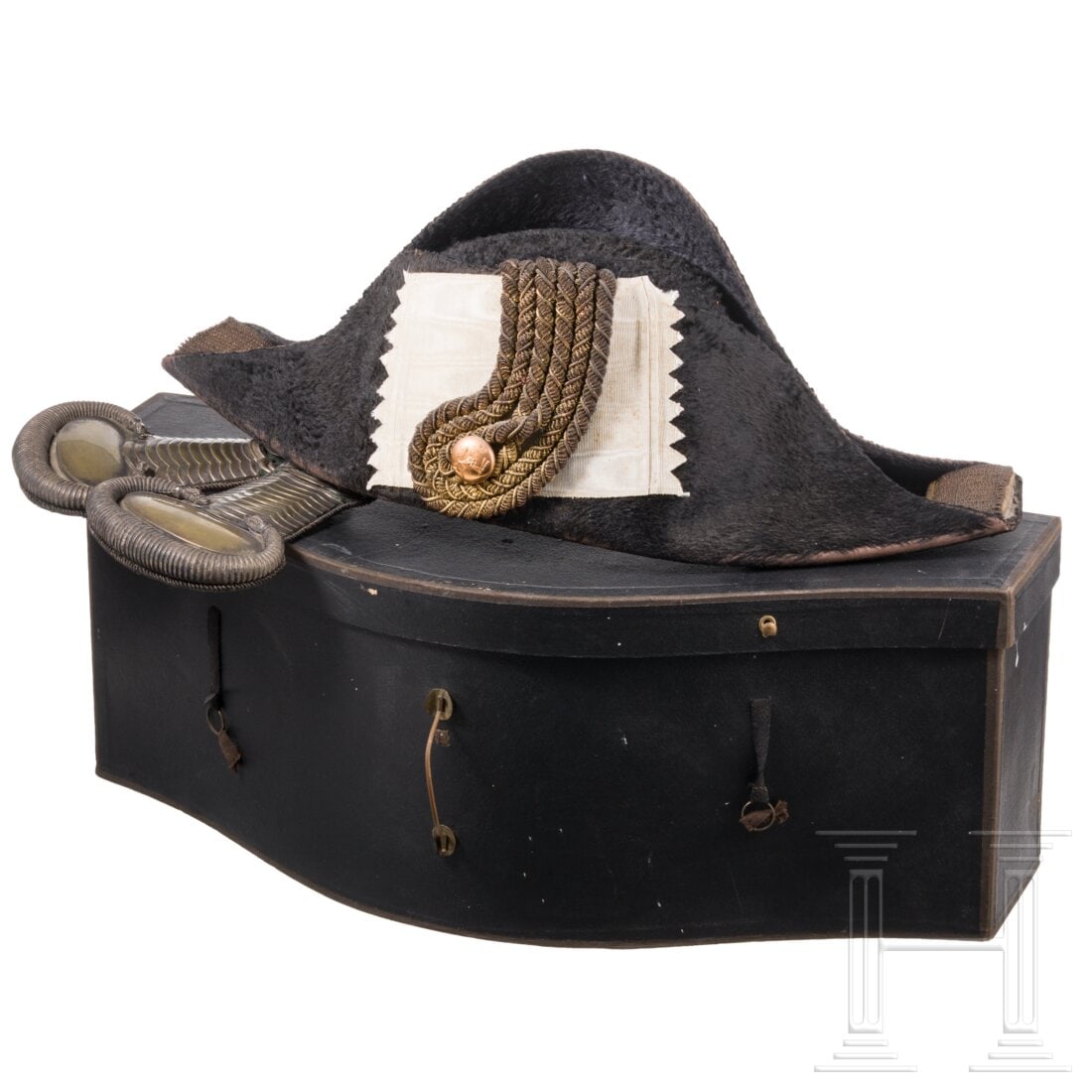 A bicorne for officials with original case and two epaulettes M 1848 (1 of 7)