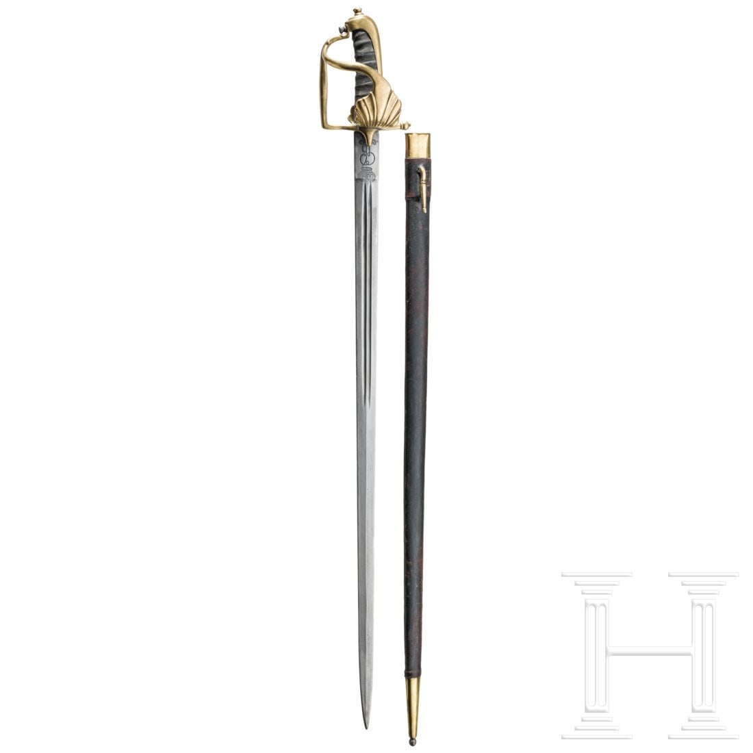 A Hanoverian cavalry pallash, 18th century: A Hanoverian cavalry pallash, 18th centuryGerade zweischneidige Klinge von rautenförmigem Querschnitt, im oberen Bereich mittig je zwei Züge, an der Wurzel geätzt das Sachsenross und die Herrscherc