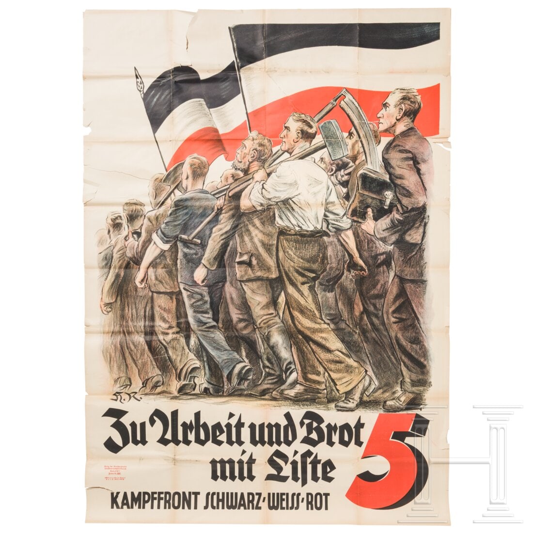 An election poster "To work and bread with List 5 - Black-White-Red fighting front (1 of 2)
