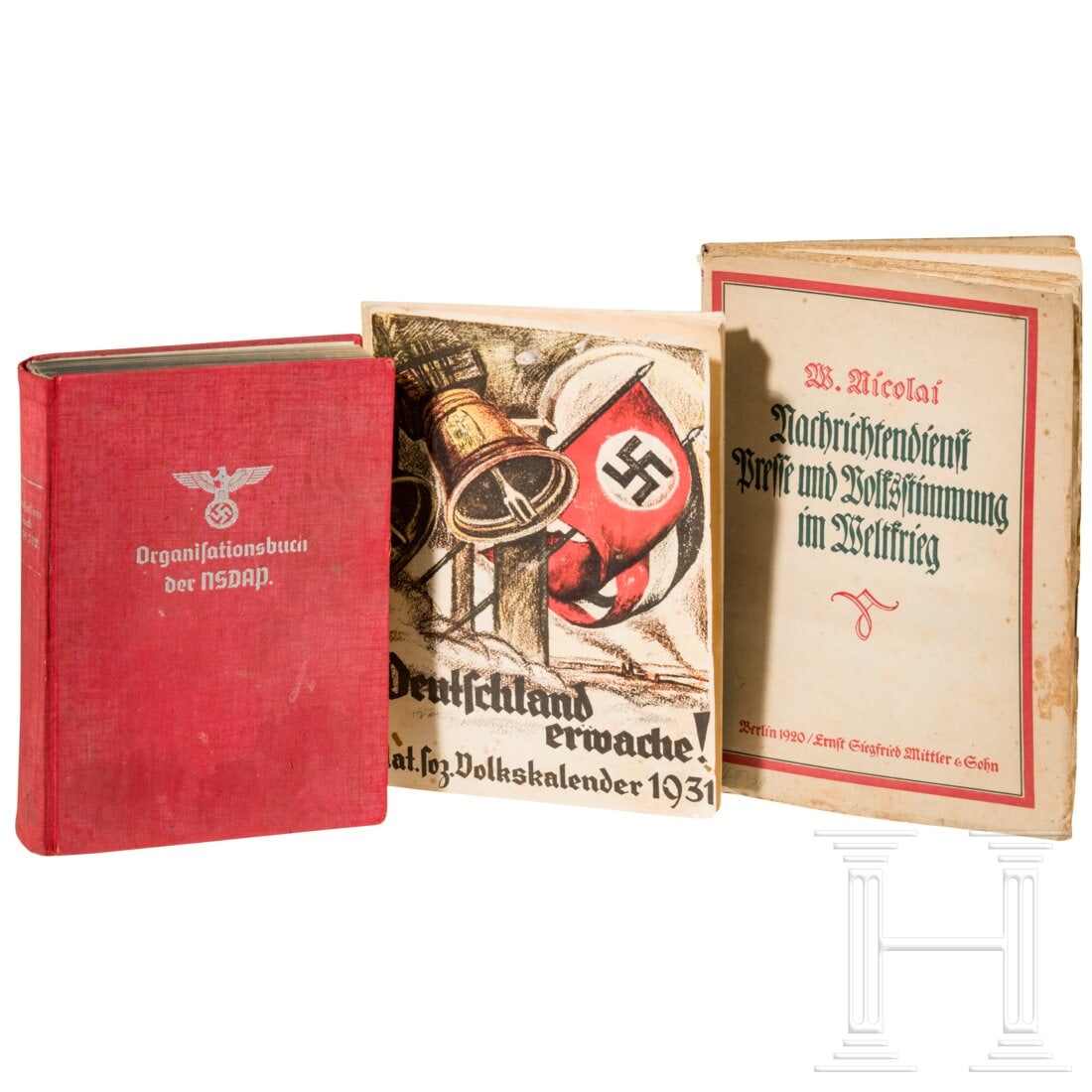 An Organisation Book of the NSDAP, 1st Edition, 1936: An Organisation Book of the NSDAP, 1st Edition, 1936Roter Ganzleineneinband mit Silberprägung, Zentralverlag der NSDAP München 1936, 550 Seiten mit teils farbigen Bildtafeln, darauf Uniformen, Effek