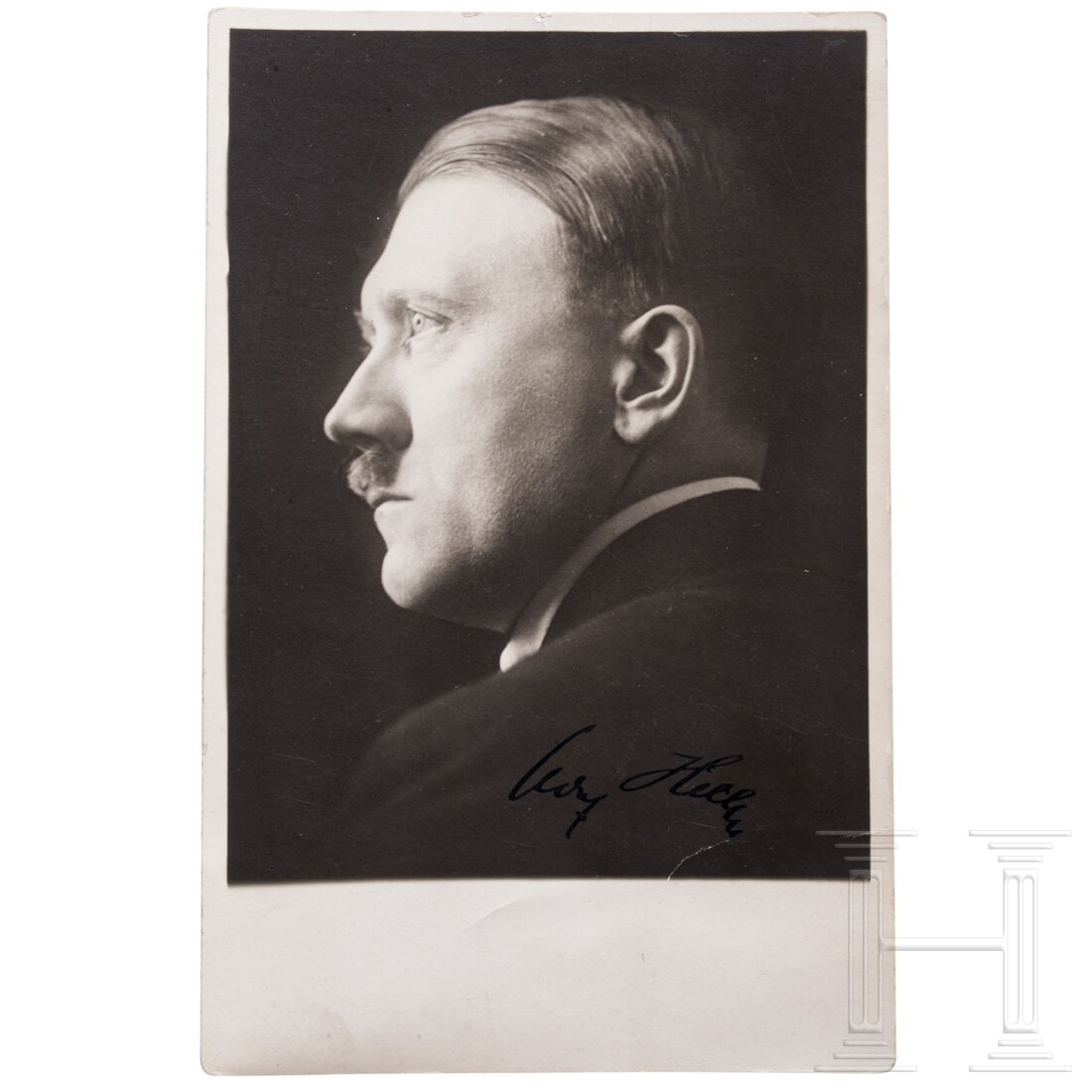 Adolf Hitler - a signed postcard from the estate of Karl Kellner: Adolf Hitler - a signed postcard from the estate of Karl KellnerHand-signed portrait postcard of Adolf Hitler, his signature in black ink. The postcard was part of the estate of SS Hauptsturmführer K