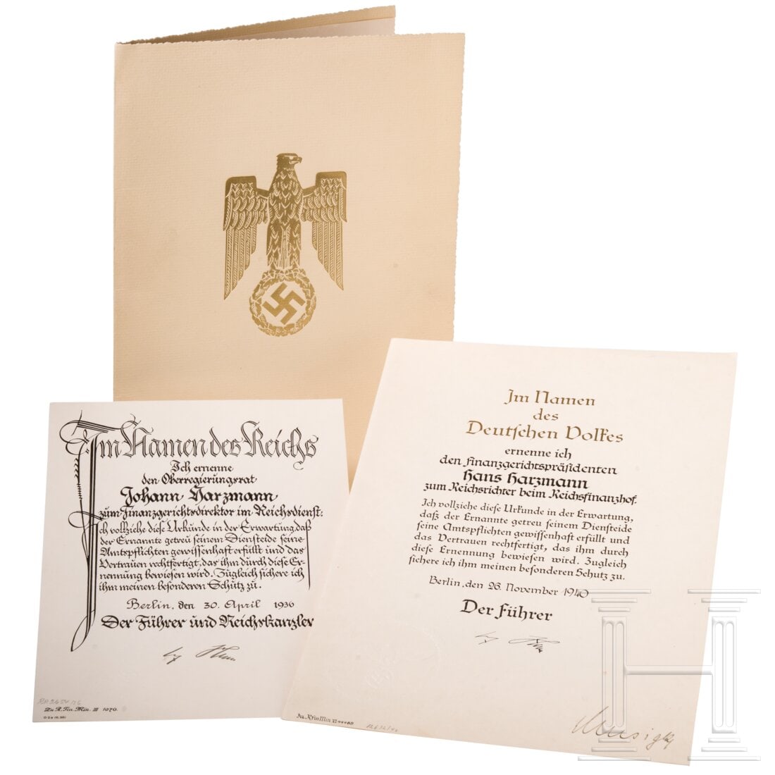 Document estate belonging to a Reich judge ("Reichsrichter"), signed by Adolf Hitler (1 of 3)