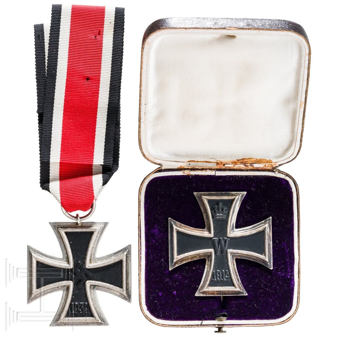A cased 1914 Iron Cross 1st Class and a 1939 Iron Cross 2nd Class (1 of 2)