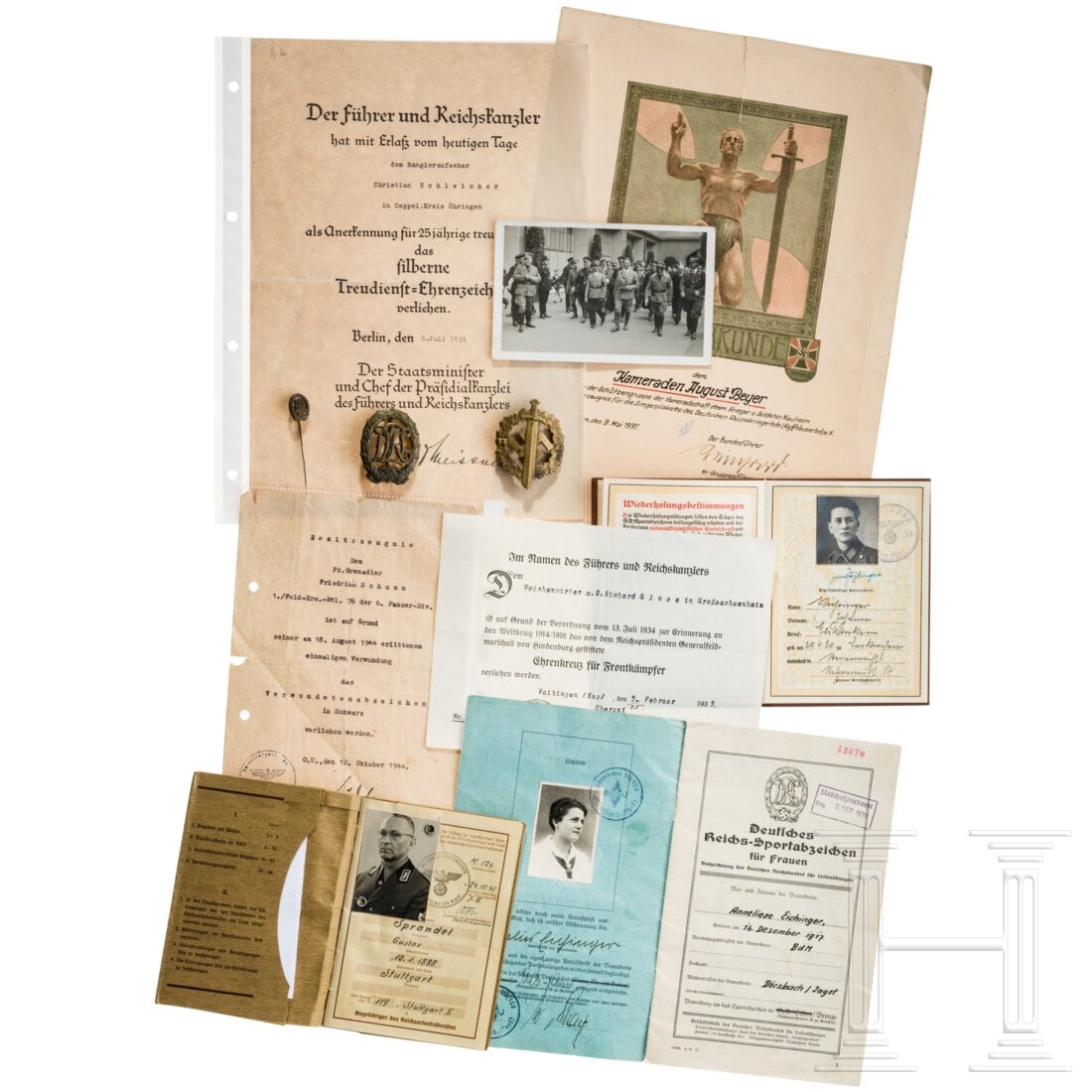 SS-Gruppenführer Reinhard - a signed document, with other documents, badges and a rare photo (1 of 2)