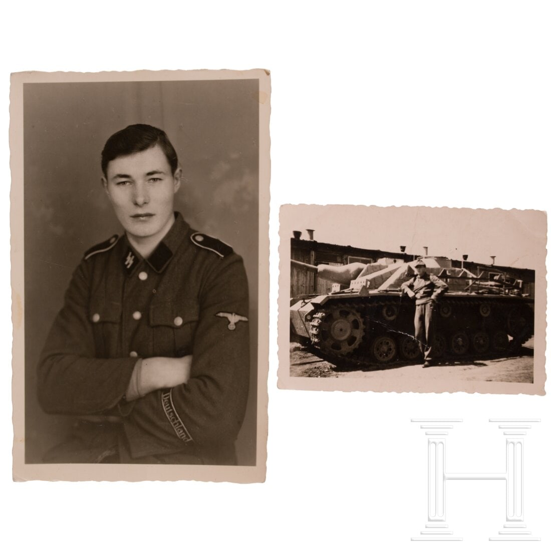 Waffen-SS portrait photo "Deutschland" with an assault gunner photo (1 of 2)