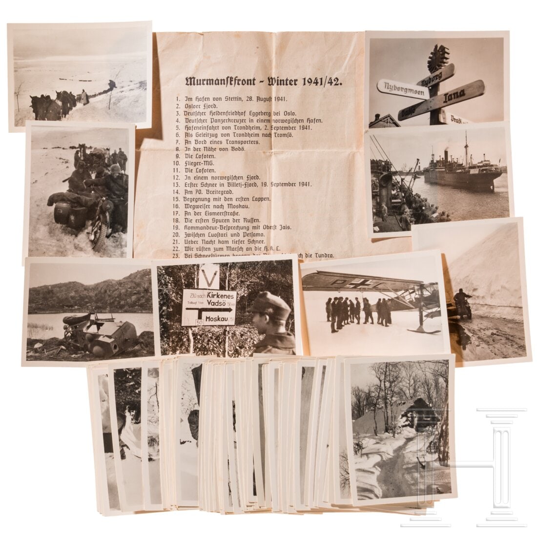 "Murmansk-Front Winter 1941/42", an official photo series: "Murmansk-Front Winter 1941/42", an official photo seriesVollständiger Satz mit 108 Fotos, anbei die offizielle Auflistung mit Informationen zu den Bildern, die Fotos auf der Rückseite jeweils numme