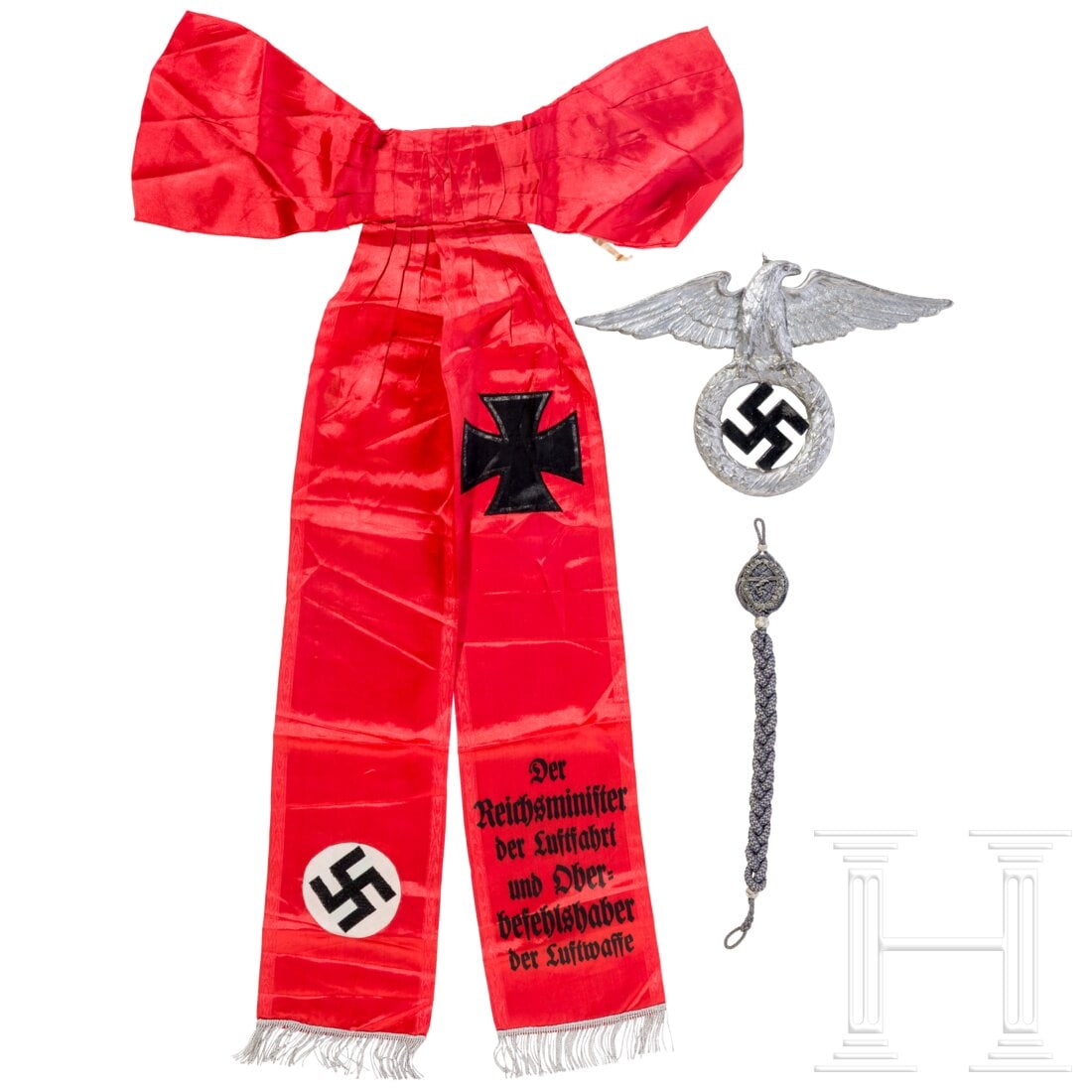 A Luftwaffe marksmanship lanyard, a Hermann Göring funeral sash and a wall eagle (1 of 2)