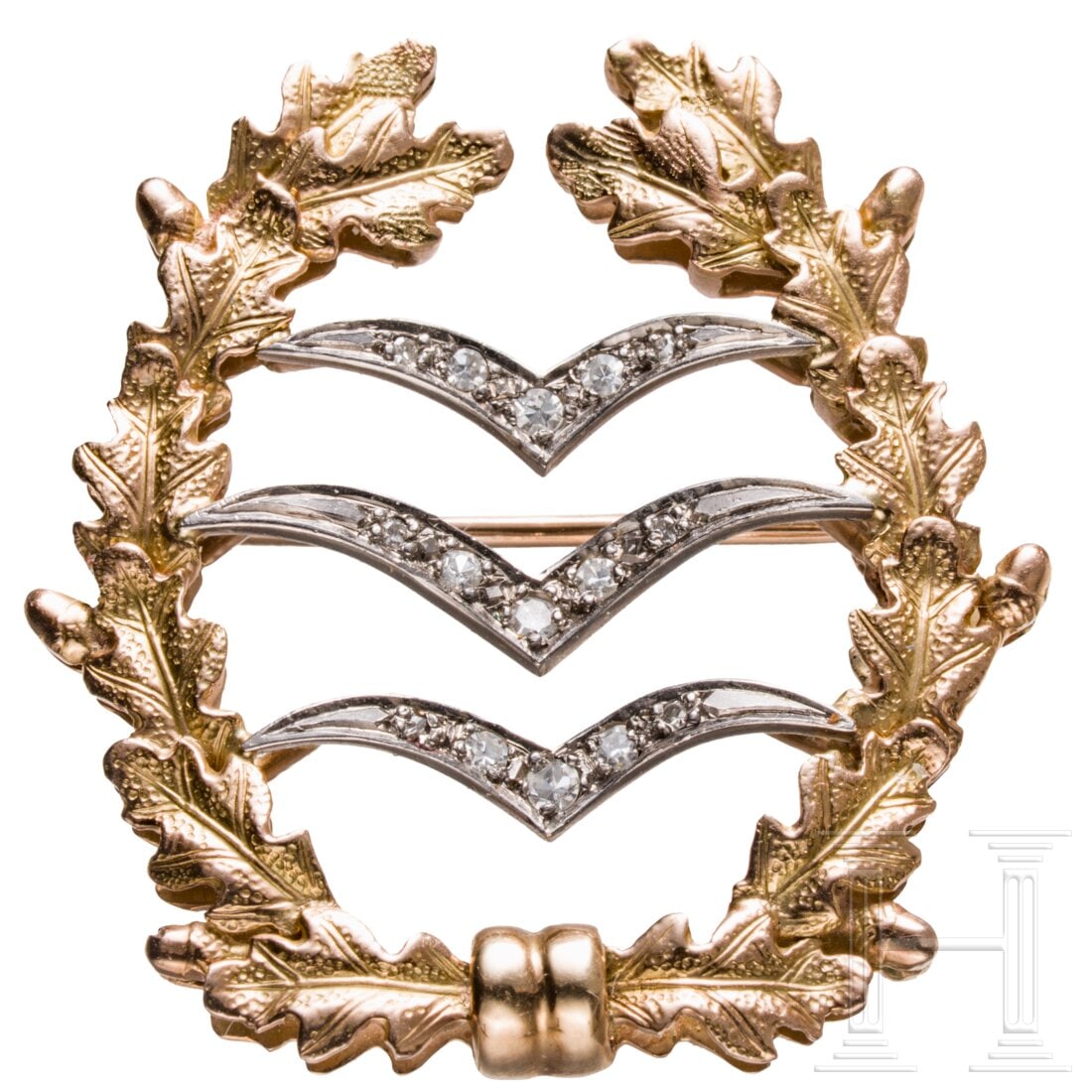 General der Flieger Hellmuth Felmy - a gold Glider Pilot Badge with Diamonds: General der Flieger Hellmuth Felmy - a gold Glider Pilot Badge with DiamondsIntricate jeweller's craftsmanship, the fully sculptured oak leaf wreath on the front made of 14-ct yellow gold with engrave