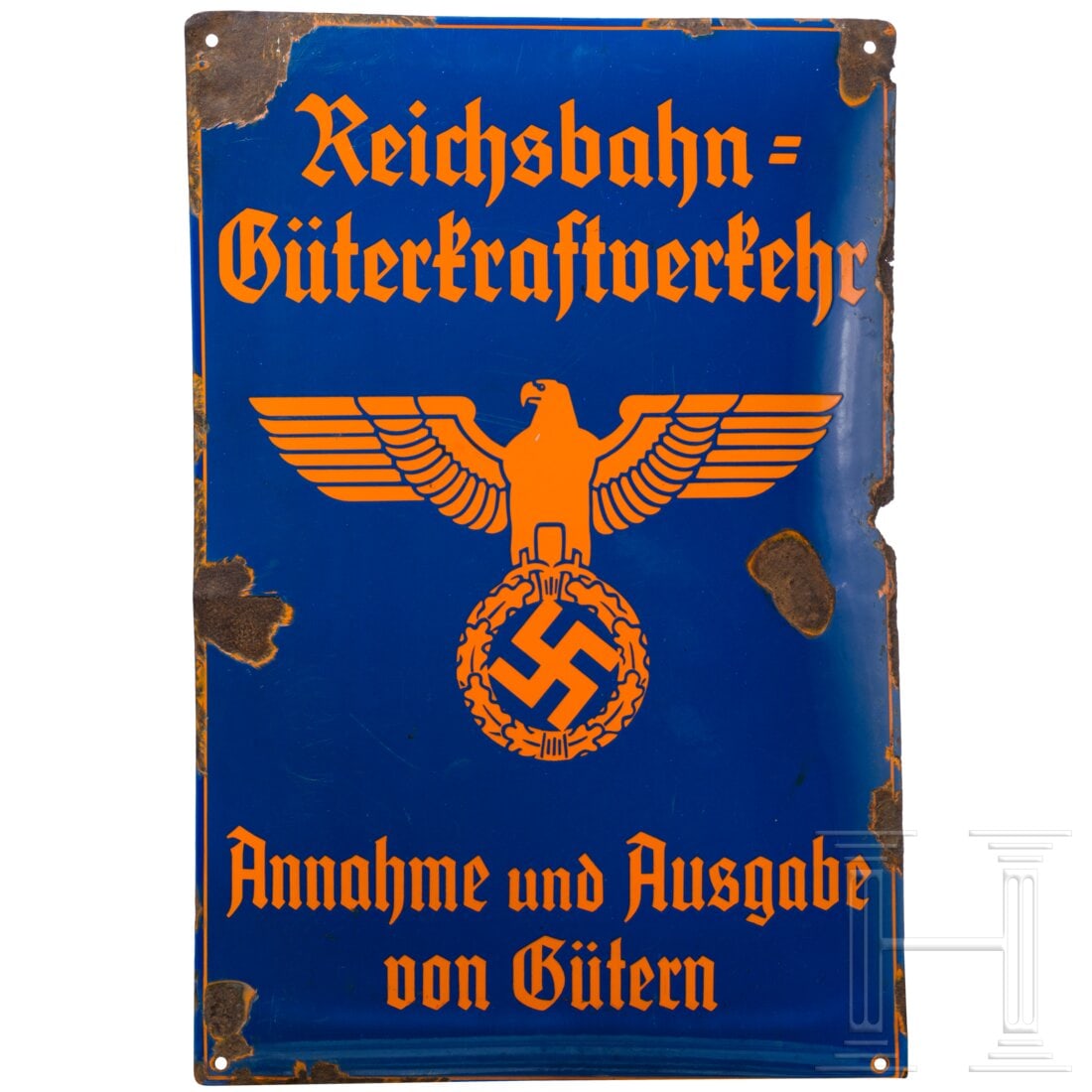 A wall plaque ‘Reichsbahn Güterkraftverkehr - Acceptance and delivery of goods" (tr.) (1 of 2)