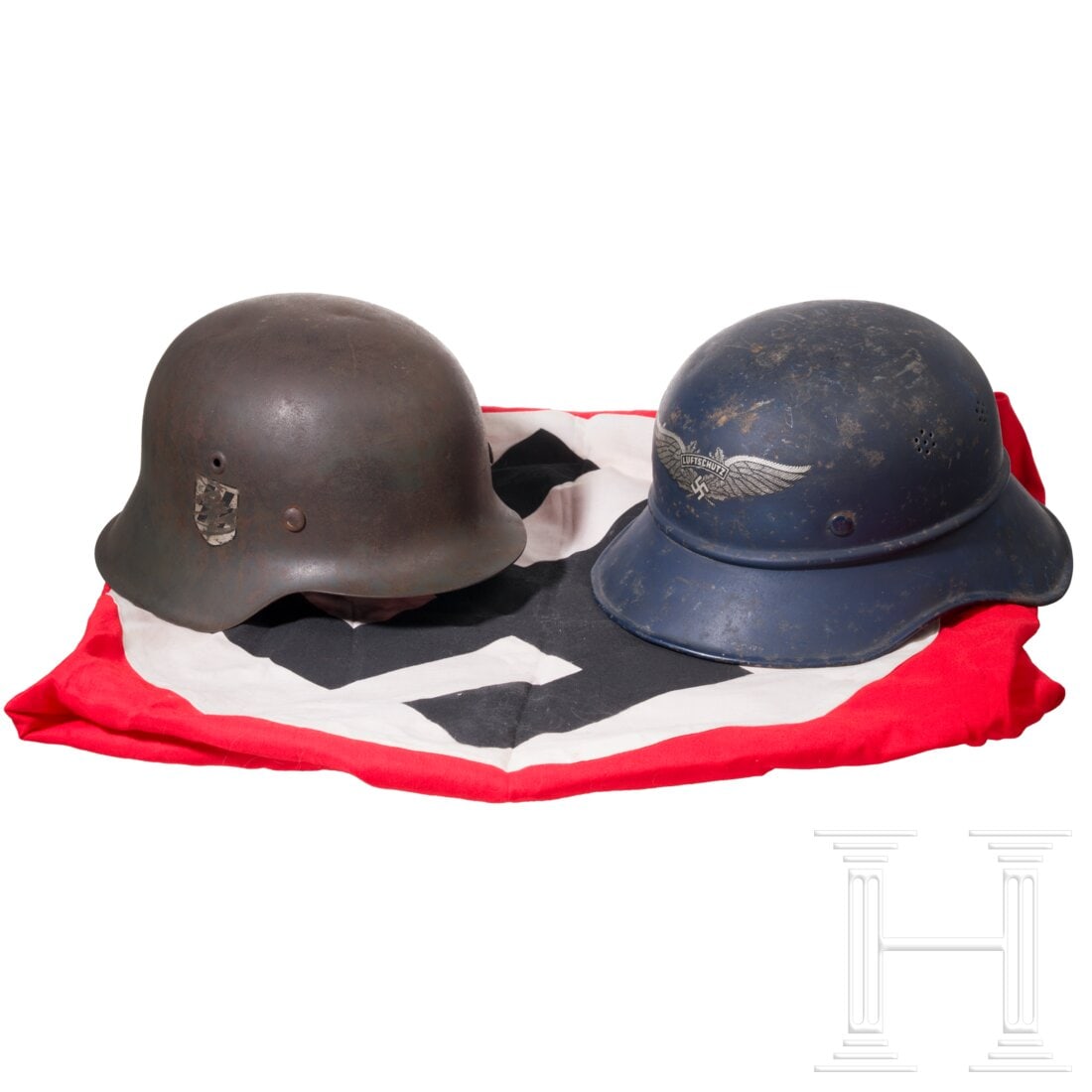 Two steel helmets and an aviator identification flag (1 of 14)