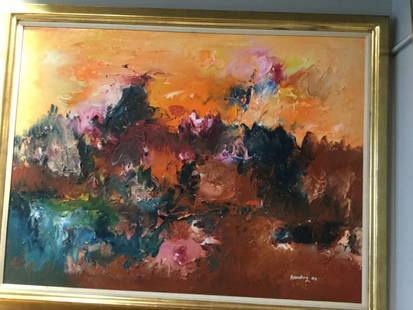 Ralph M. Rosenborg Original Abstract Painting: Ralph M. Rosenborg (American, 1913-1992) is best known for his moody abstract oil and watercolor paintings. A highly personal artist, inclined toward interpreting nature rather than the geometric form