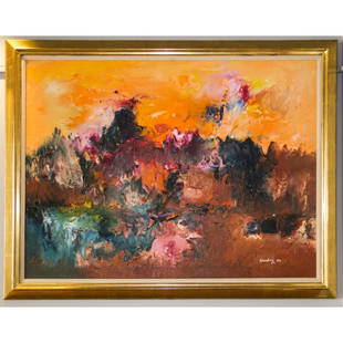Ralph Rosenborg Original Abstract Oil Painting: Ralph M. Rosenborg (American, 1913-1992) is best known for his moody abstract oil and watercolor paintings. A highly personal artist, inclined toward interpreting nature rather than the geometric form