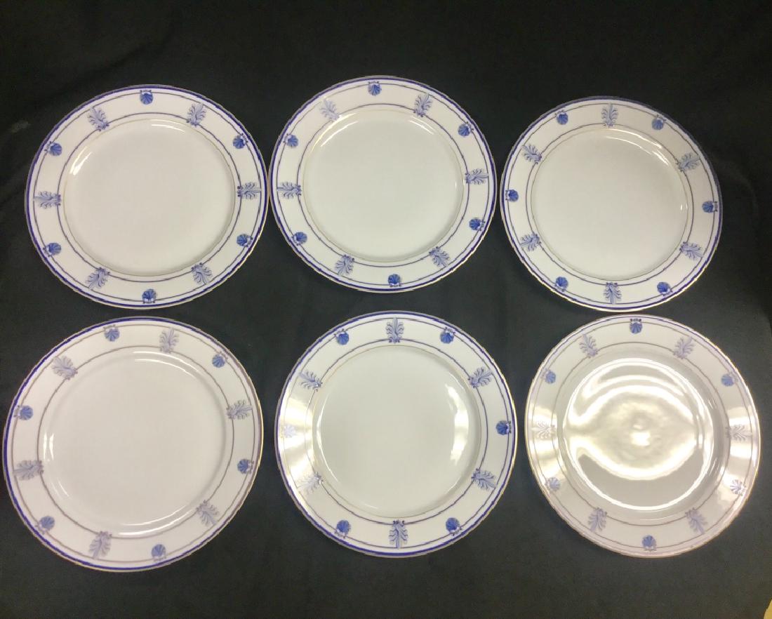 Set of 6 Tiffany & Co. "Shell and Thread" Plates: Set of 6 Tiffany & Co. "Shell and Thread" Salad Plates - Cobalt Blue Band 'Limoges' Bone China - Stunning!Shell & Fleur De Lis Design w/Gold Accents.Diameter: 8.75"