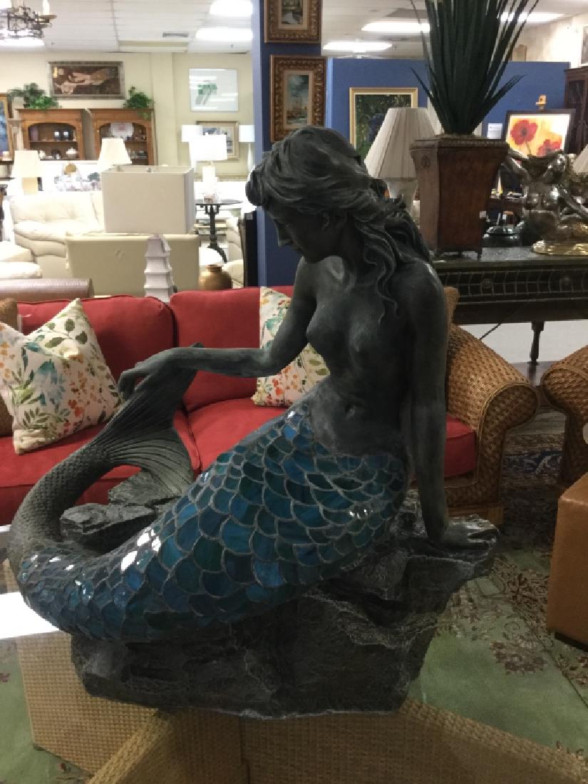 Bronze Toned Mermaid Lamp with Blue Glass Scales (1 of 4)