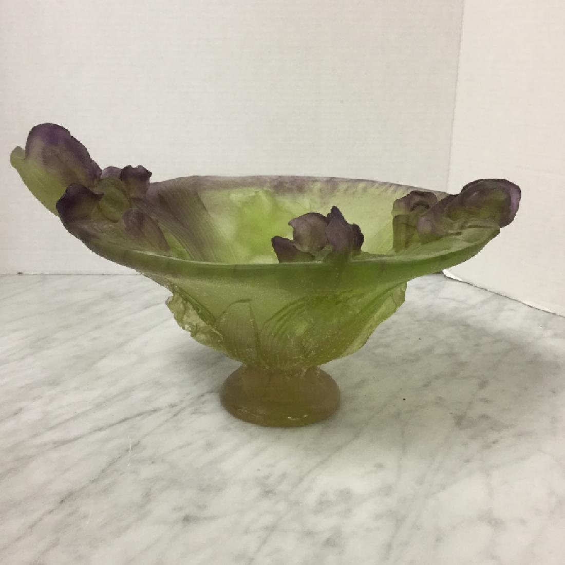 Daum Art Nouveau Iris Bowl: Daum Art Nouveau Iris Bowl signed Daum France on base, measuring 13" in diameter. Very good condition. Estimate: 2,200.00 - 2,400.00 USD