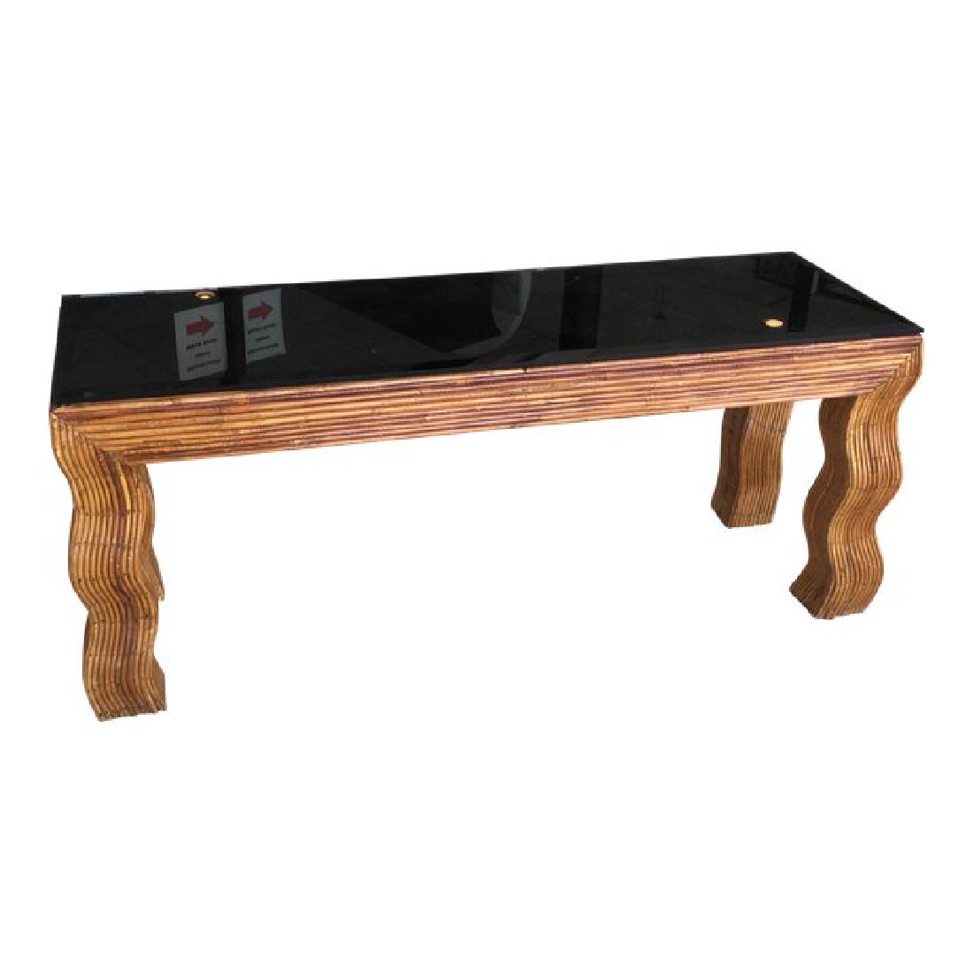 Mid-Mod Bamboo Console Table Glass Top (1 of 7)