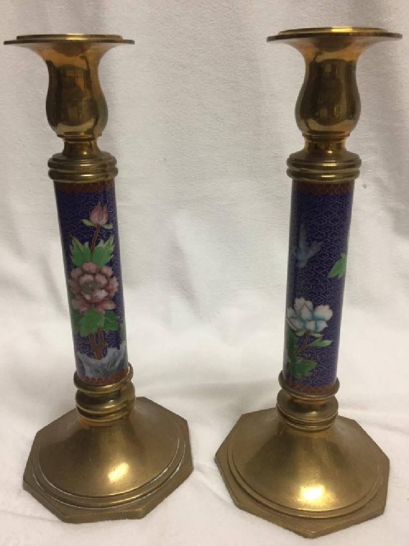 Pair of 2 Vintage Brass & Cloisonné Candle Holders (1 of 2)