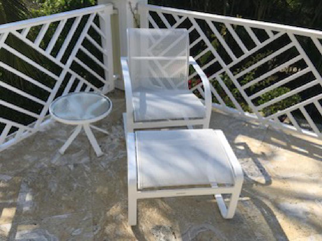 Brown Jordan Patio Chair w/ Table: Brown Jordan patio chair with ottomon and table very nicely done and beautiful color.
