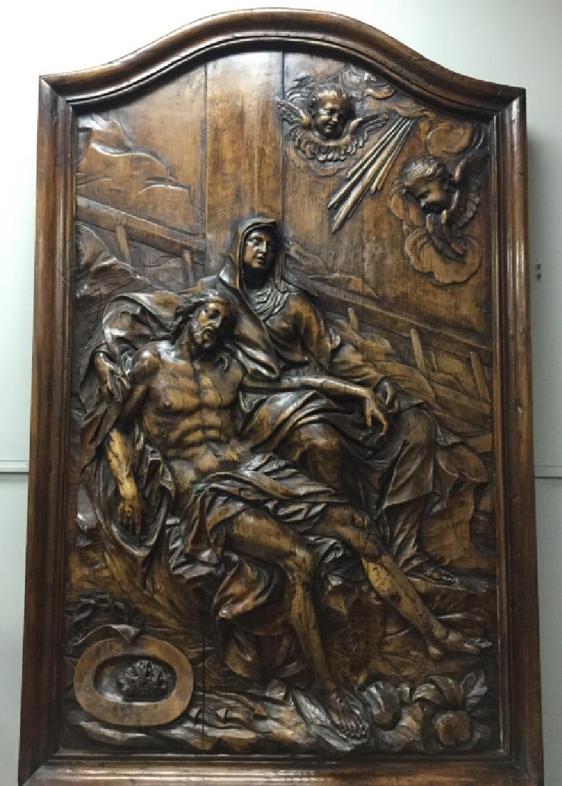 19TH CENTURY CARVED WALNUT PLAQUE JESUS & MARY (1 of 8)