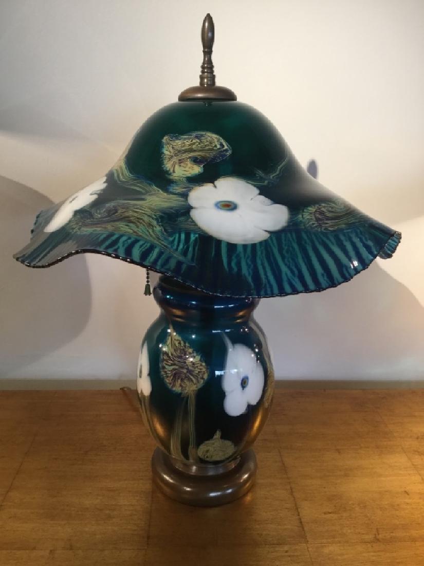 CHARLES LOTTON BLUE WHITE MULTI FLORAL GLASS LAMP (1 of 2)