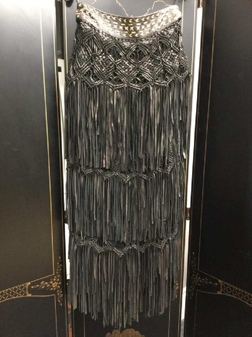 NEW ROBERTO CAVALLI BRW LEATHER FRINGE SKIRT 40 (1 of 5)