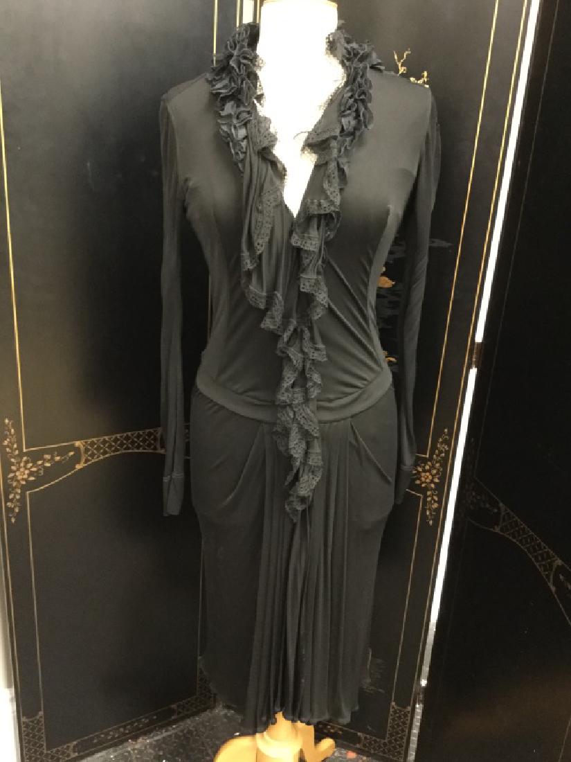 ROBERTO CAVALLI BLACK SILK LACE RUFFLED DRESS 40 (1 of 4)