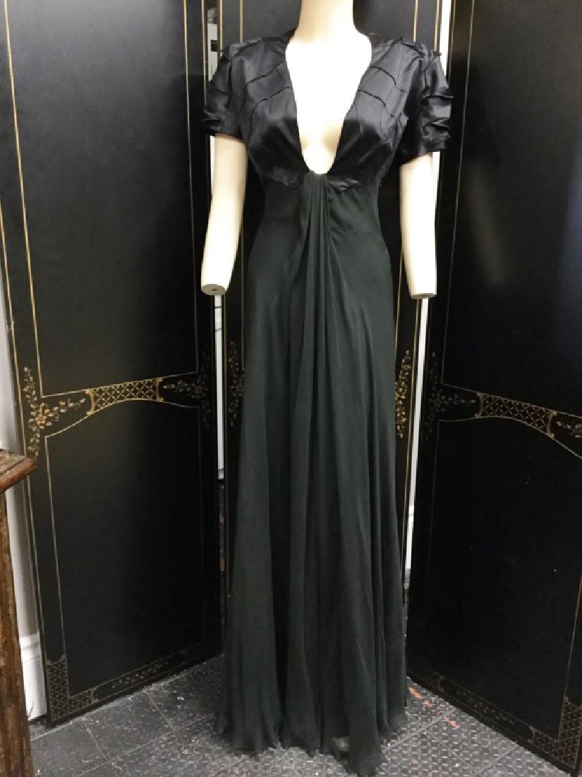 VIONNET DEEP V BUST BLACK SATIN GEORGETTE GOWN 38 (1 of 5)