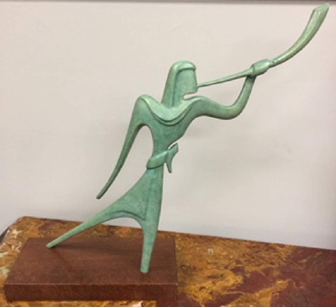 SIGNED VICTOR HALVANI BRONZE TRUMPETEER SCULPTURE (1 of 4)