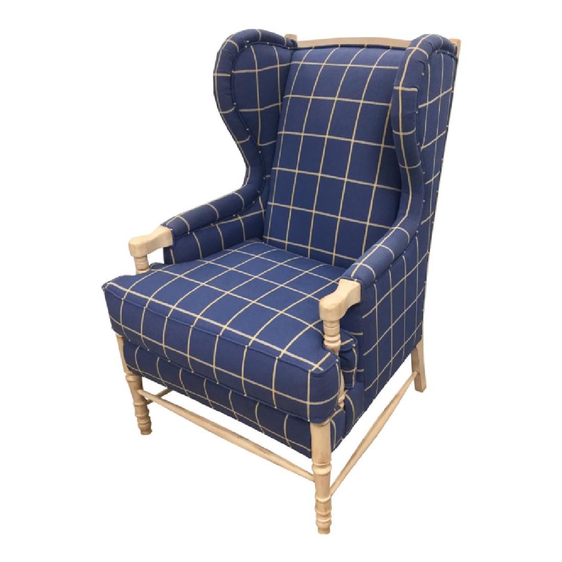 NAUTICAL BLUE CREAM PATTERN WING BACK ARM CHAIR (1 of 1)