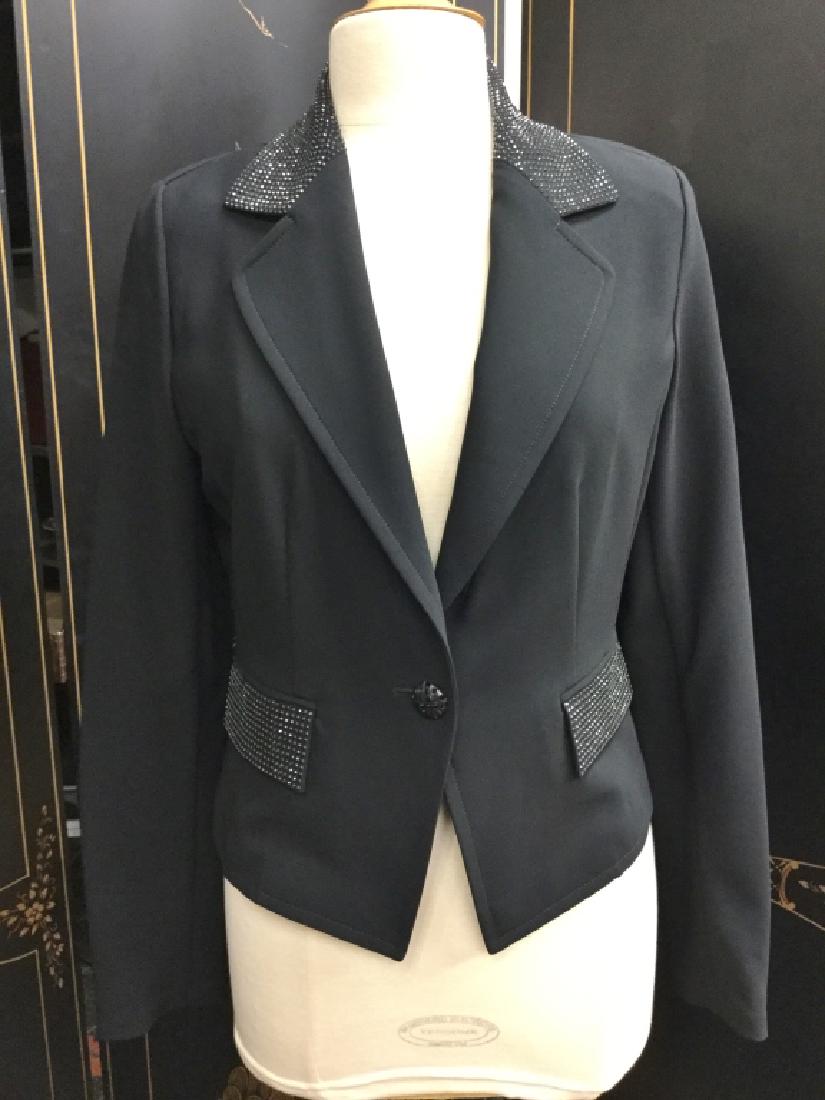 ST JOHN BLACK TAILORED EVE BLAZER W/ SEQUINS SZ 4 (1 of 3)