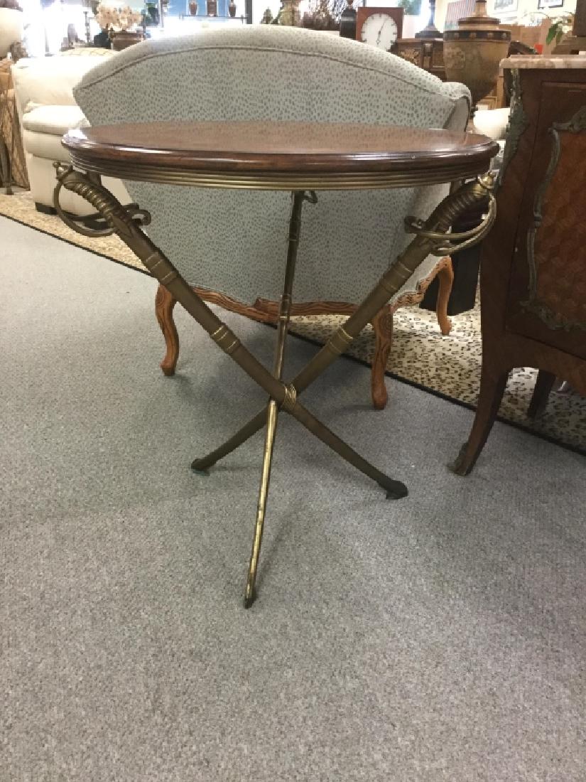 BRASS SWORD BASE ROUND SIDE END TABLE W/WOOD TOP (1 of 8)