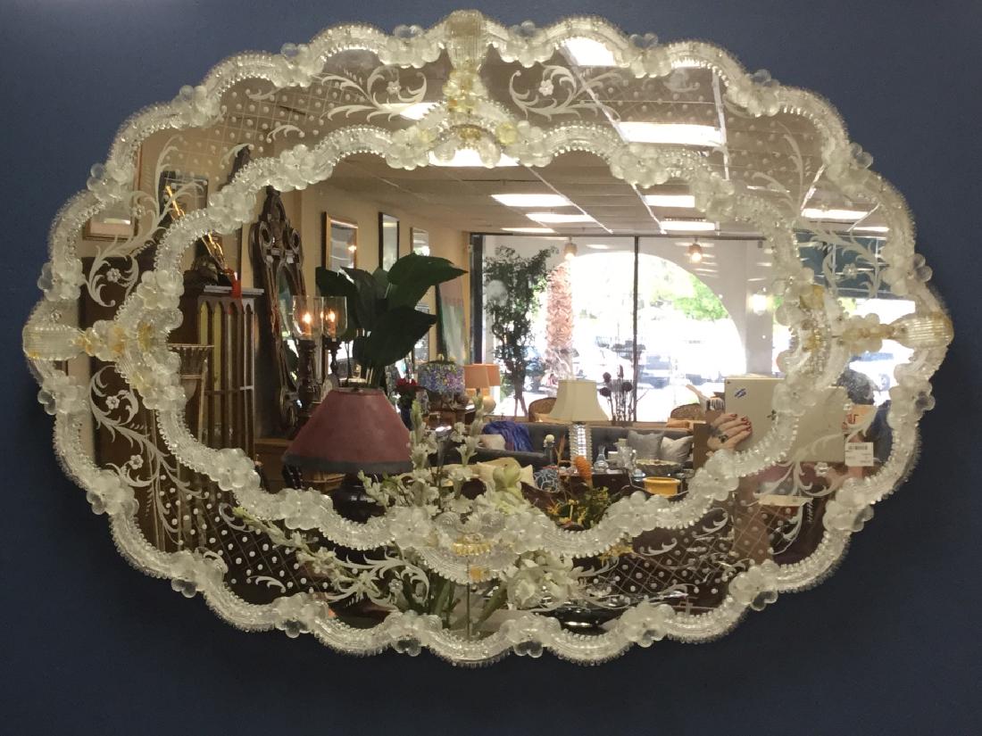 ANTIQUE VENETIAN CARVED GLASS OVAL DELICATE MIRROR (1 of 8)