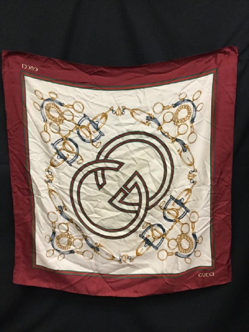VINTAGE GUCCI GG LOGO BURGUNDY BAND SILK SCARF (1 of 6)
