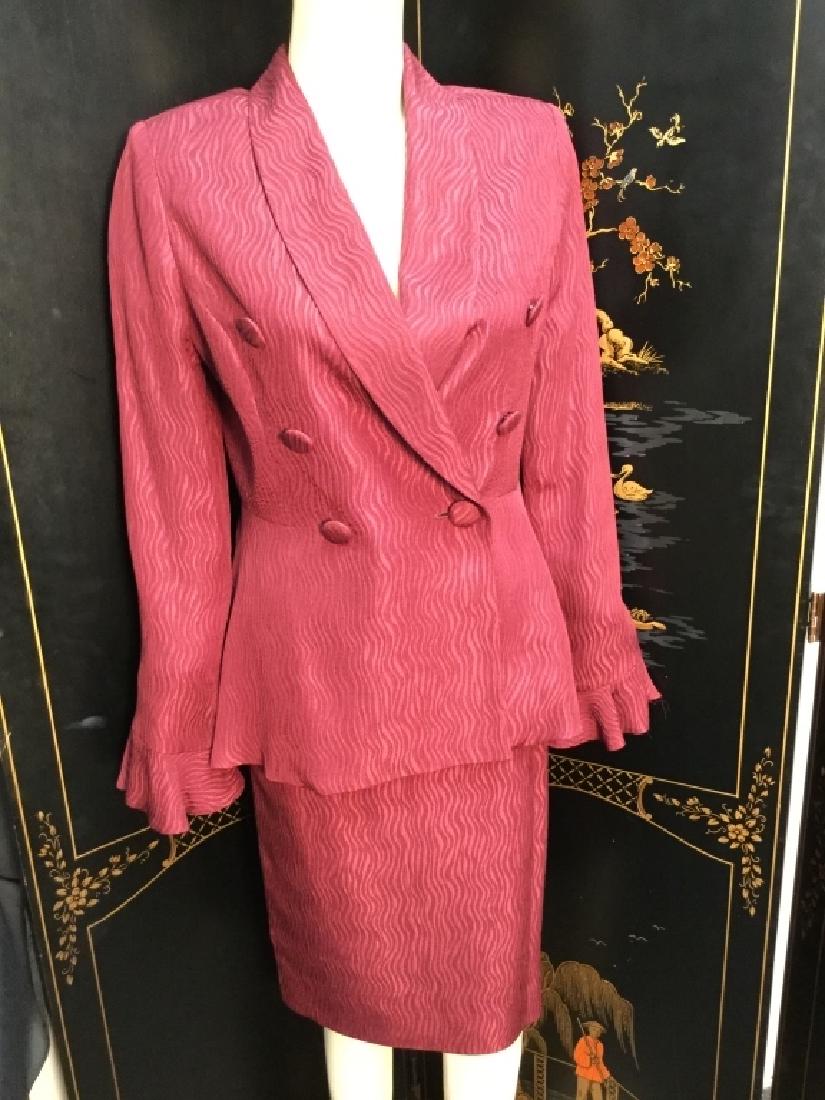 CHRISTIAN DIOR TEXTURED MAROON SILK SKIRT SUIT 6 (1 of 5)