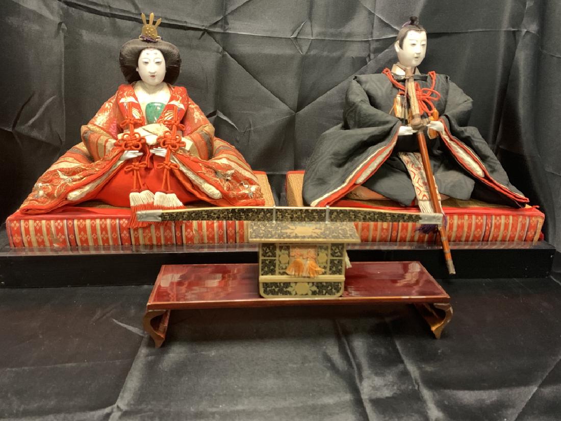 3PC ANTIQUE MALE & FEMALE JAPANESE HINA DOLL SET (1 of 11)
