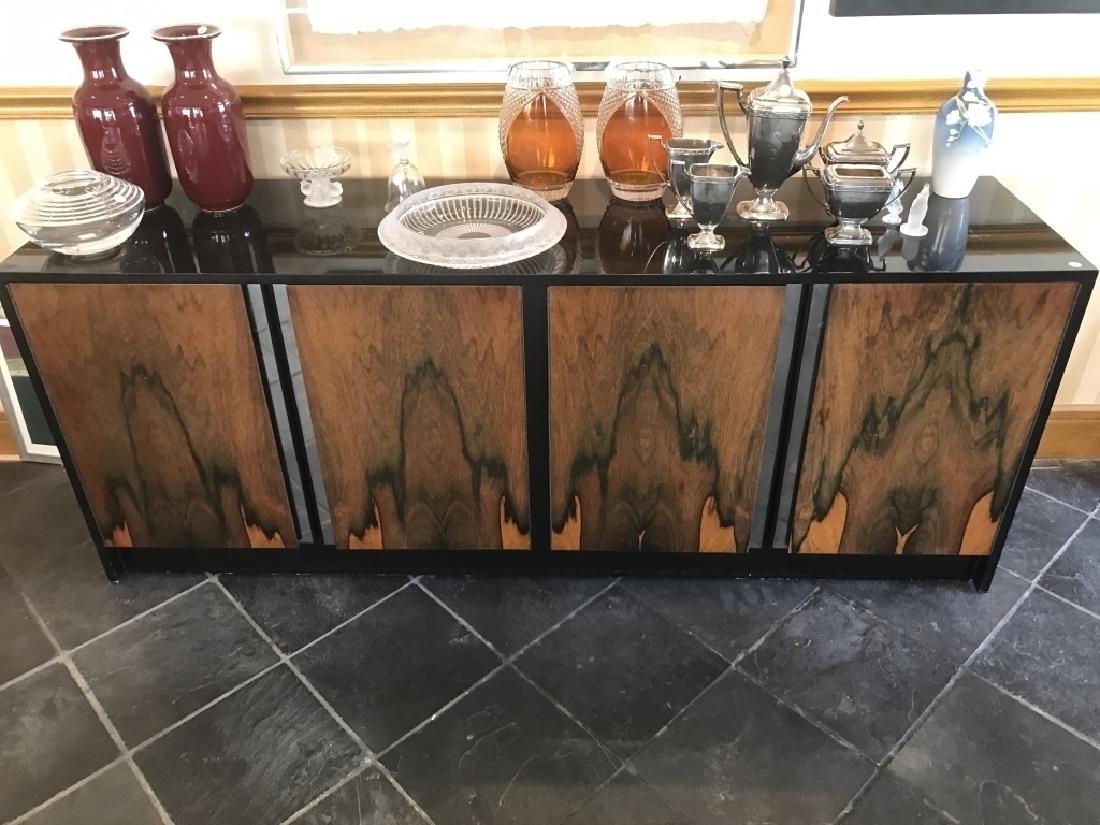 MID CENTURY MODERN BURLWOOD & BLACK CONSOLE SERVER (1 of 5)