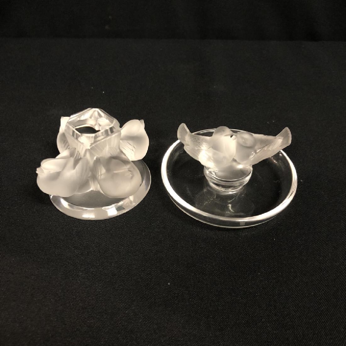 3PC LALIQUE "TWO LOVEBIRDS" PIN TRAYS & SCULPTURE (1 of 8)