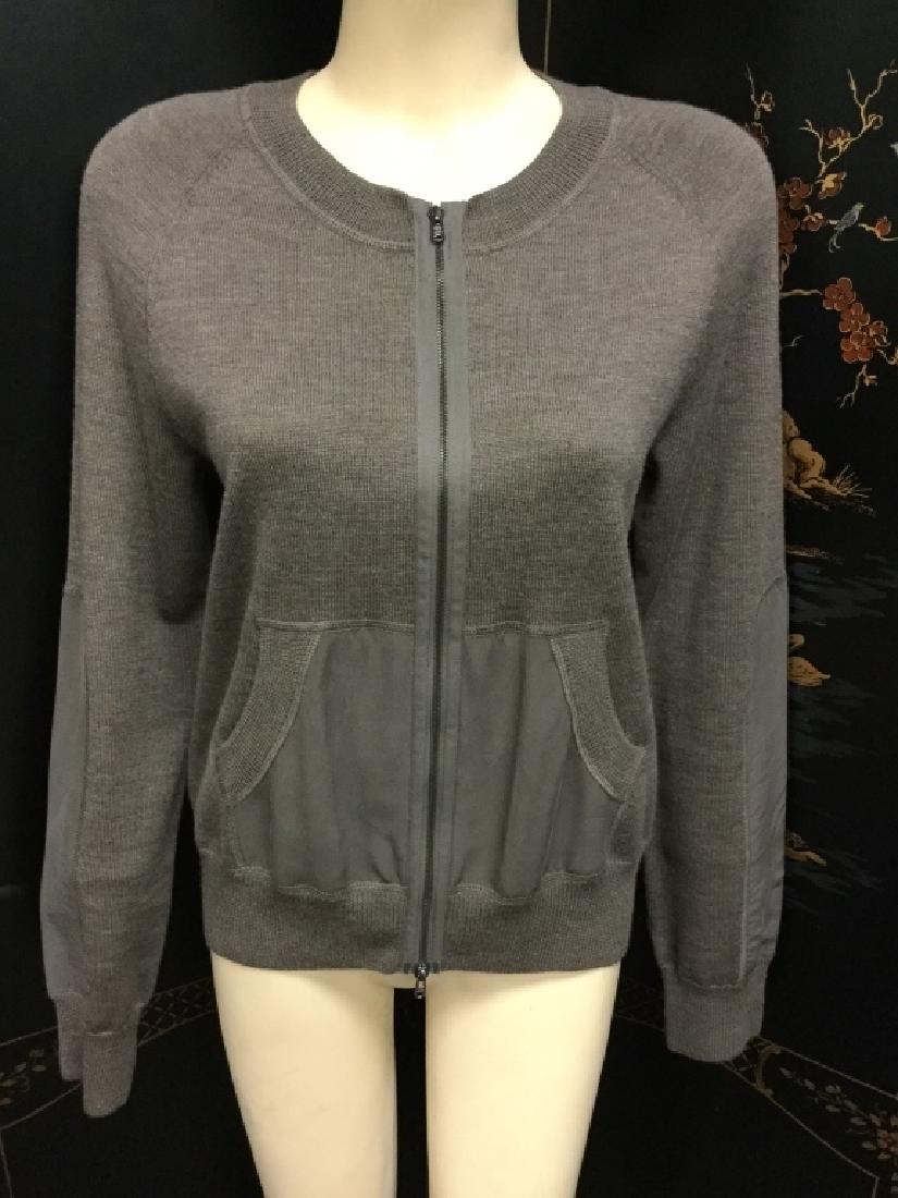ST JOHN KNITS SATIN POCKETS GRAY ZIP CARDIGAN M (1 of 3)